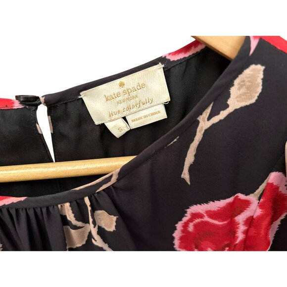Kate Spade Black Red Hazy Rose Double Layer Top Size Small Floral Ultrafeminie - Picture 3 of 5